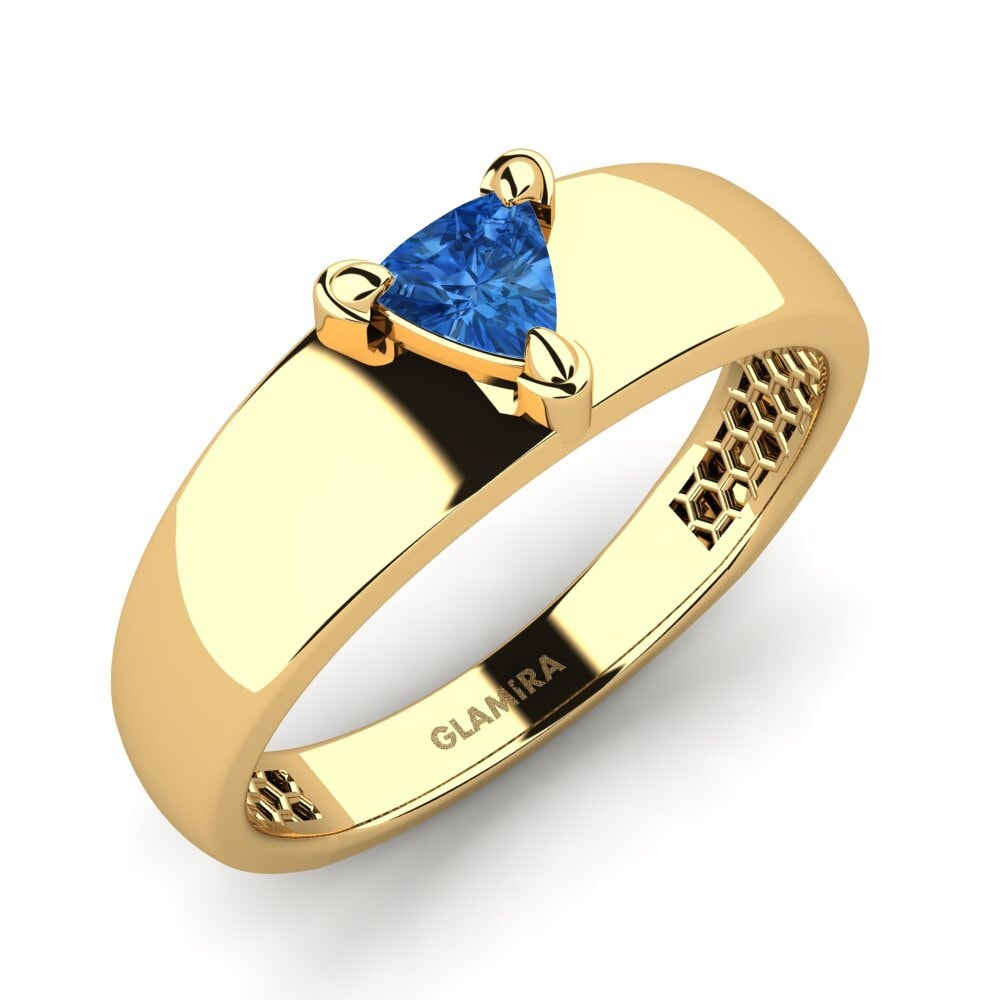 Oro Giallo 585 Zircone Blu Scuro Anello da uomo Vacanza