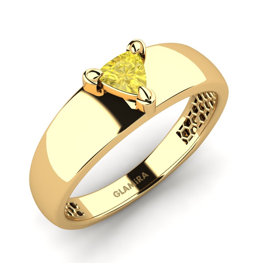 Oro Giallo 585 Zaffiro Giallo Anello da uomo Vacanza