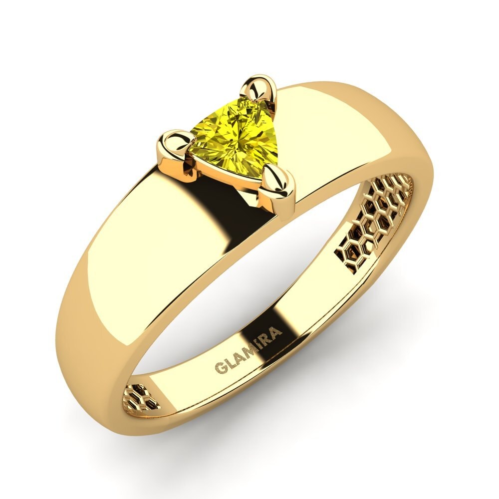 Oro Giallo 585 Diamante Giallo Anello da uomo Vacanza