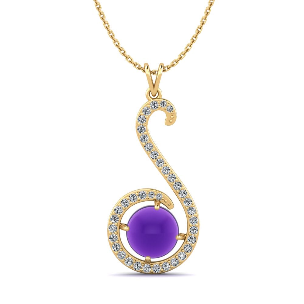 9k Oro Amarillo Amatista Cabujón Colgante de Mujer Vaetilda