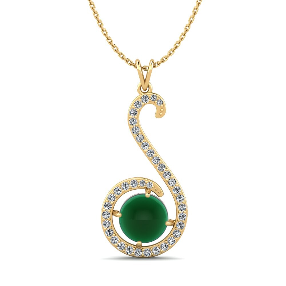 9k Oro Amarillo Esmeralda Cabujón Colgante de Mujer Vaetilda