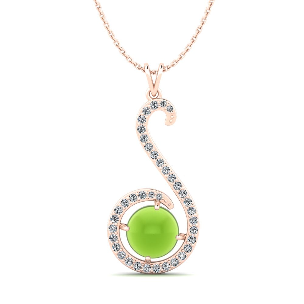 14k Oro Rosa Peridoto Cabujón Colgante de Mujer Vaetilda
