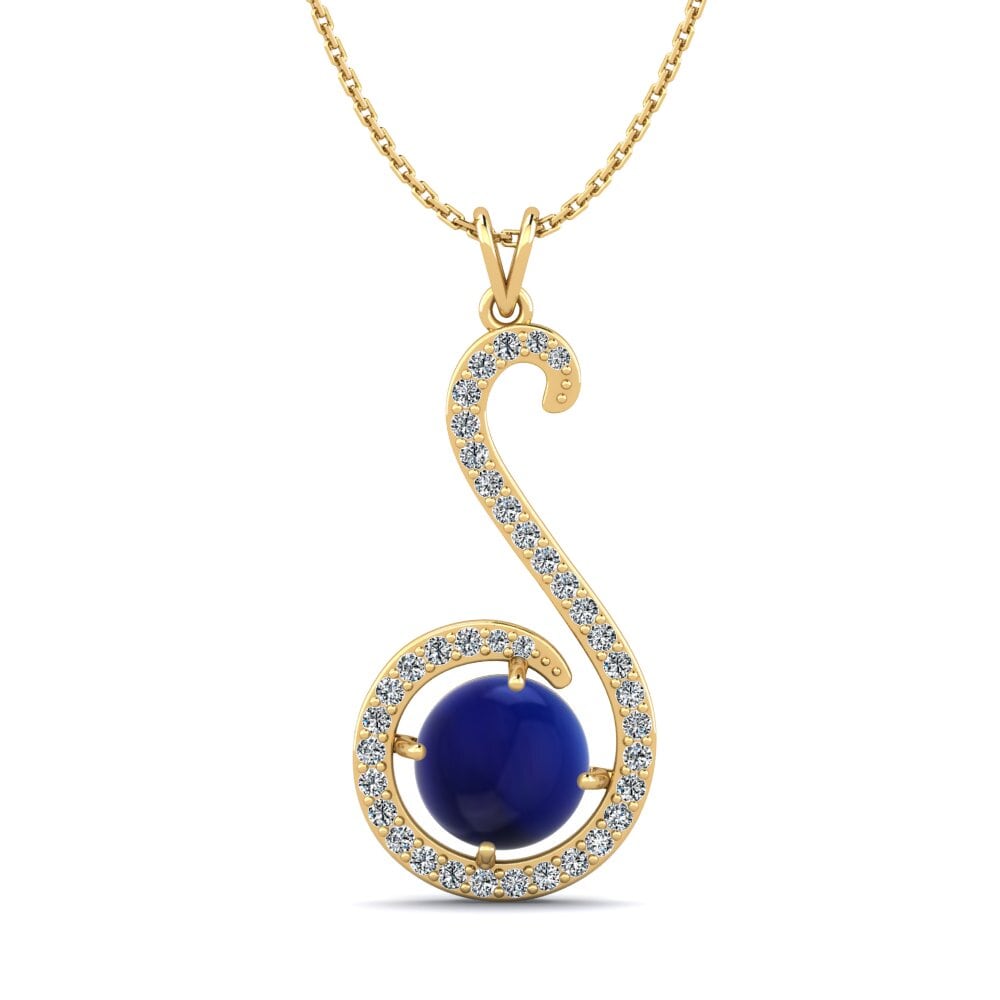 9k Oro Amarillo Zafiro Cabujón Colgante de Mujer Vaetilda