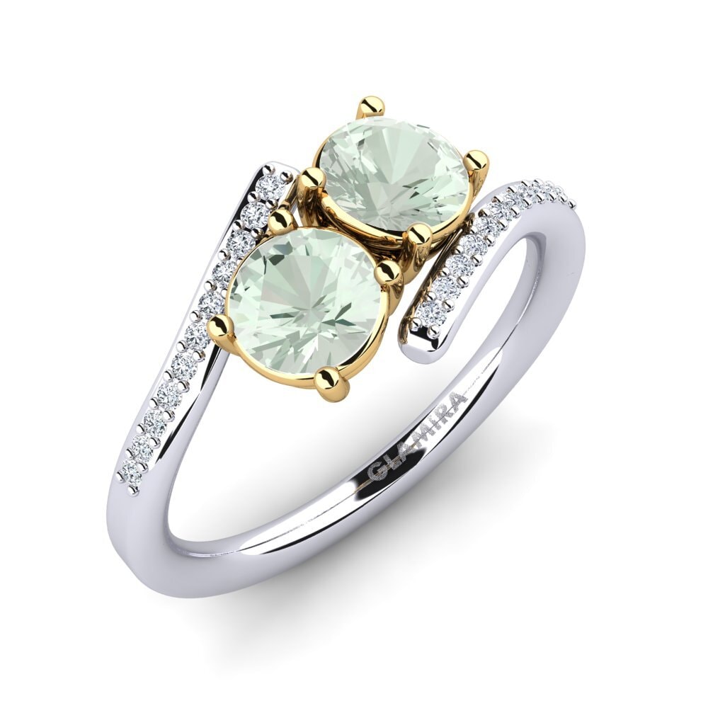 18ct White & Yellow Gold Green Amethyst Ring Valeska