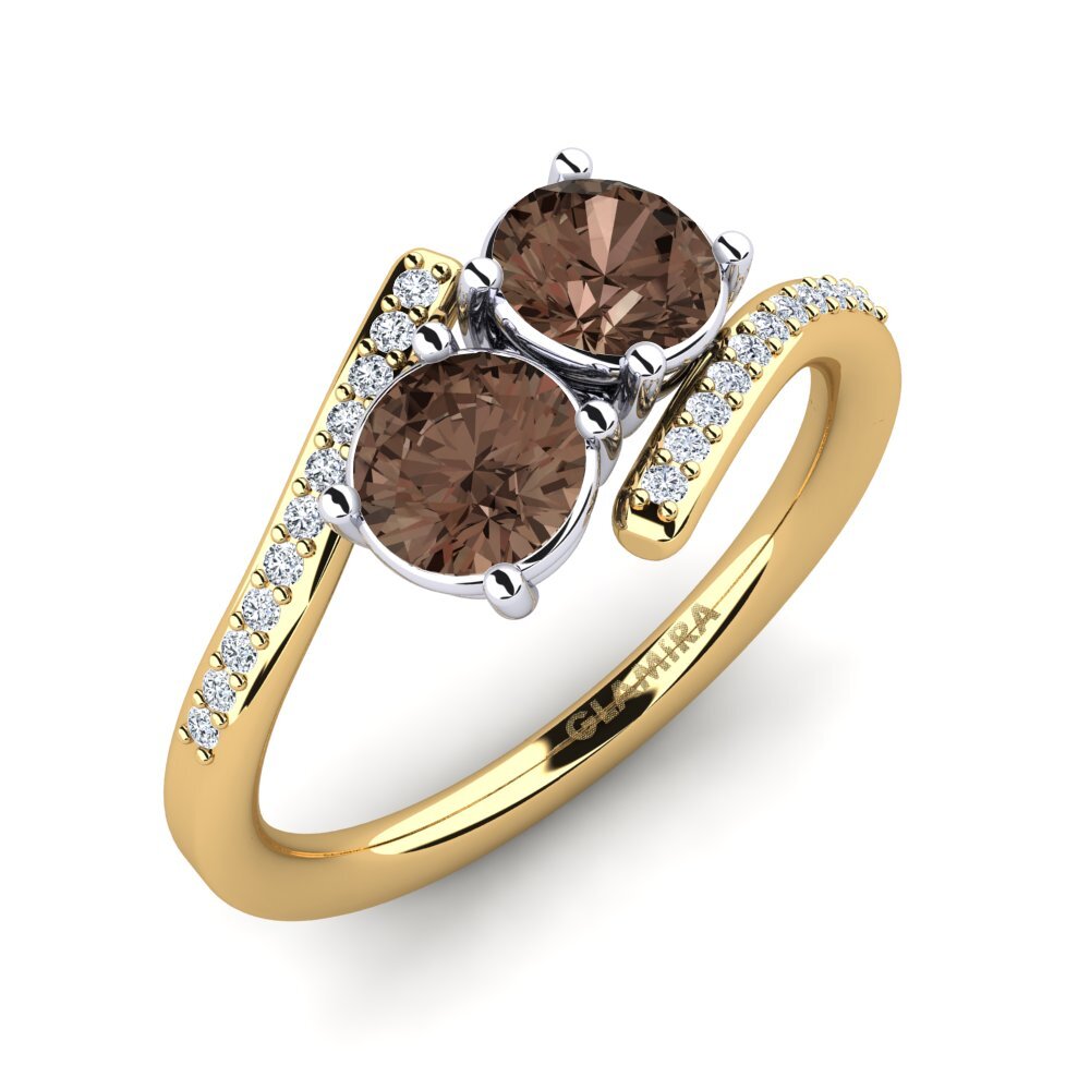 9ct Yellow & White Gold Smoky Quartz Ring Valeska
