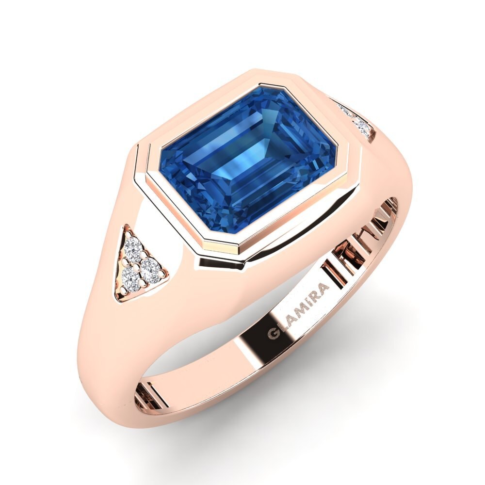 Oro Rosso 585 Zircone Blu Scuro Anello da uomo Vanhoy