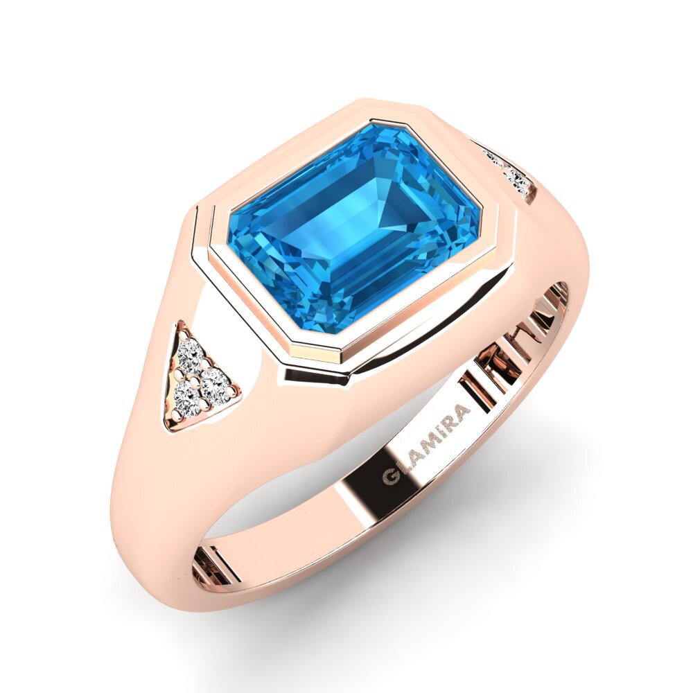 Oro Rosso 375 Topazio Azzurro Anello da uomo Vanhoy
