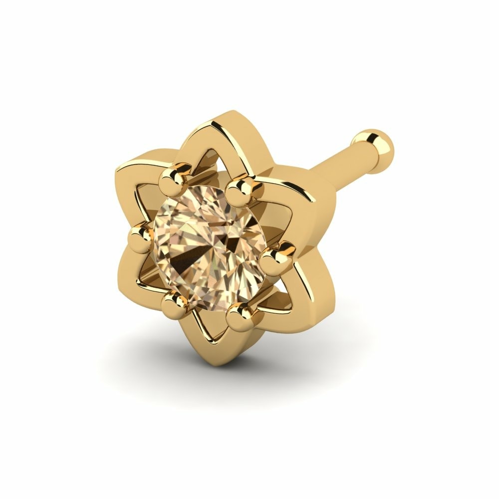 Piercings Nariz Veasna Oro Amarillo 585 Diamante Marrón