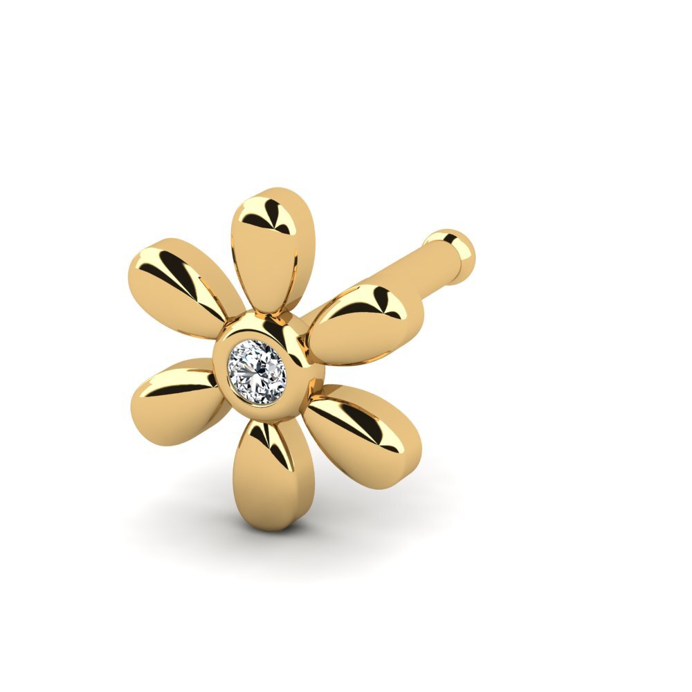 Piercing De Nez En Or Jaune 750 (18 Carats) Avec Zircon Blanc – Authentique Et De Qualité