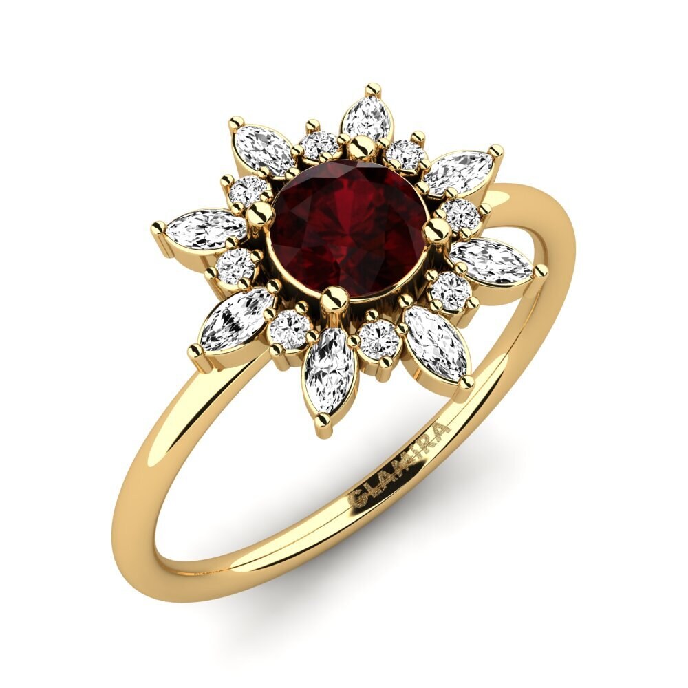 9k Oro Amarillo Granate Anillo Vena