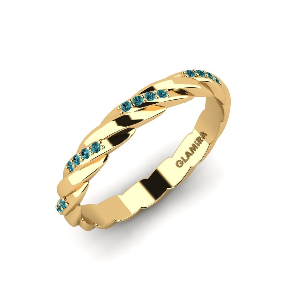 Or Jaune 9k Diamant Bleu Bague Venov