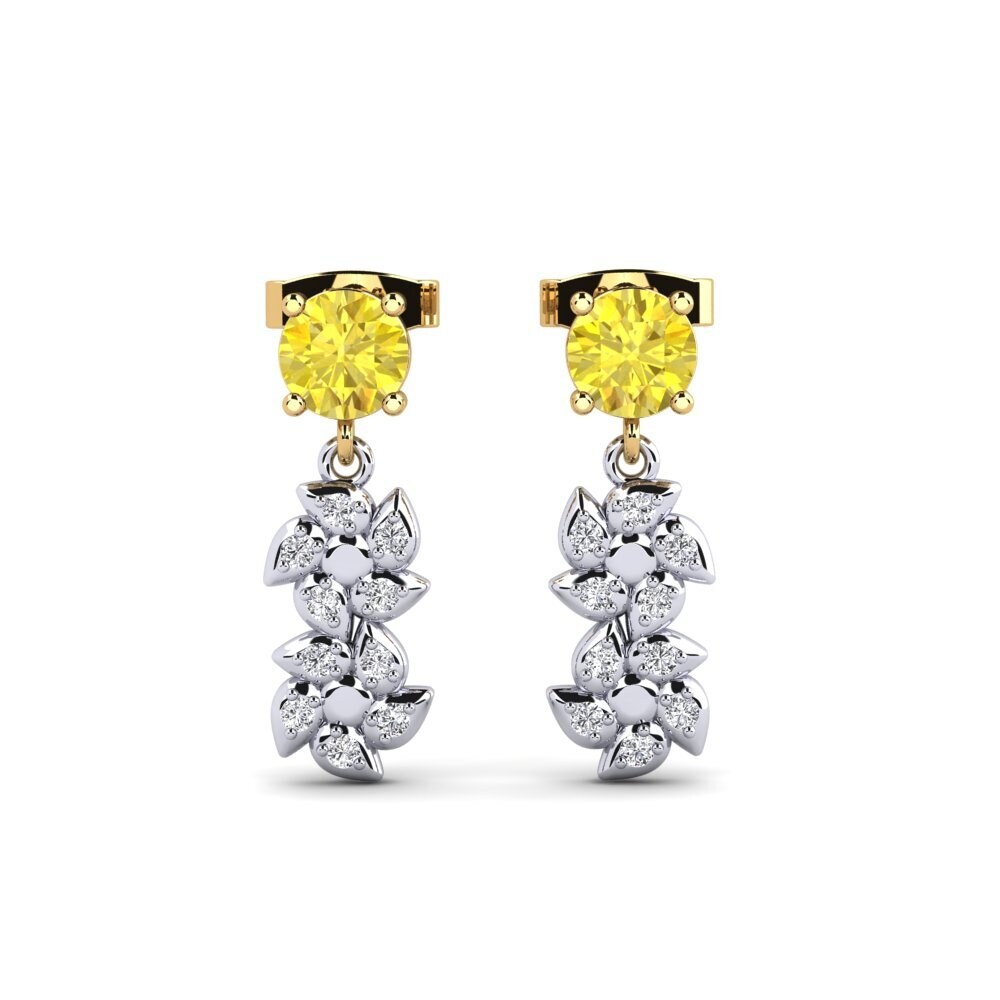 Boucles D'oreilles Femme Or Jaune Avec Diamants Et Saphirs - Marque Diamianti, Neuf Avec étiquettes