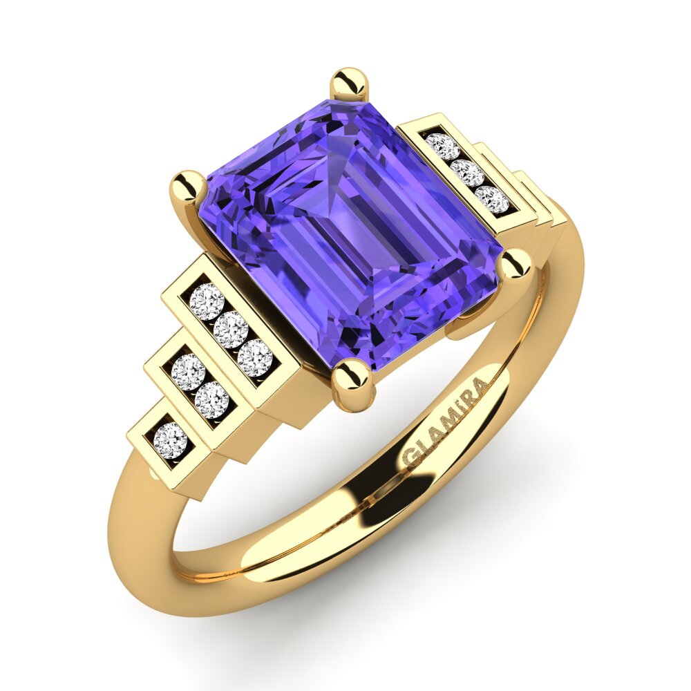 14k Oro Amarillo Tanzanita Anillo de compromiso Verona