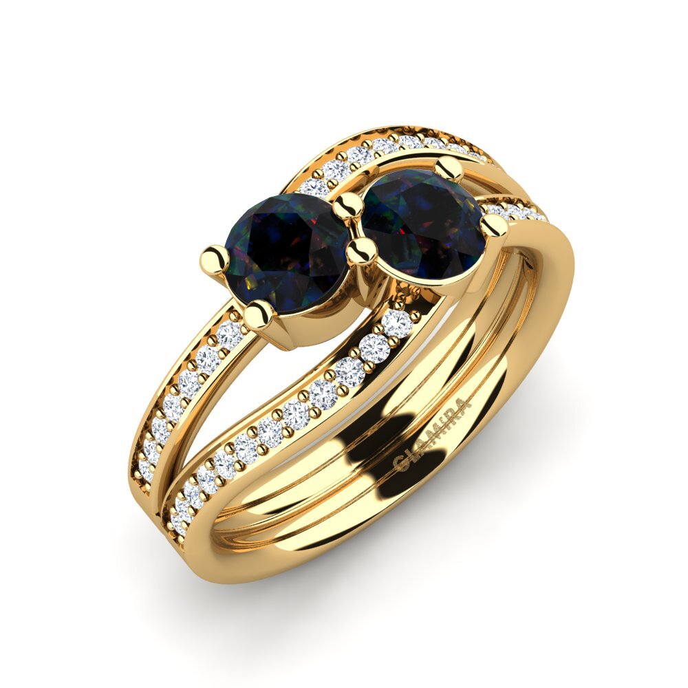 18k Oro Amarillo Opalo Negro Anillo Veruca