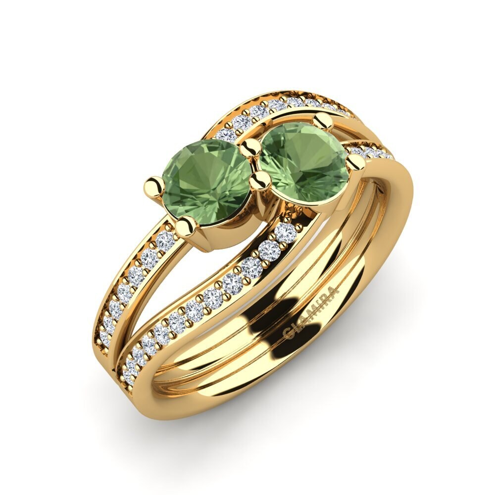 18k Oro Amarillo Zafiro Verde Anillo Veruca