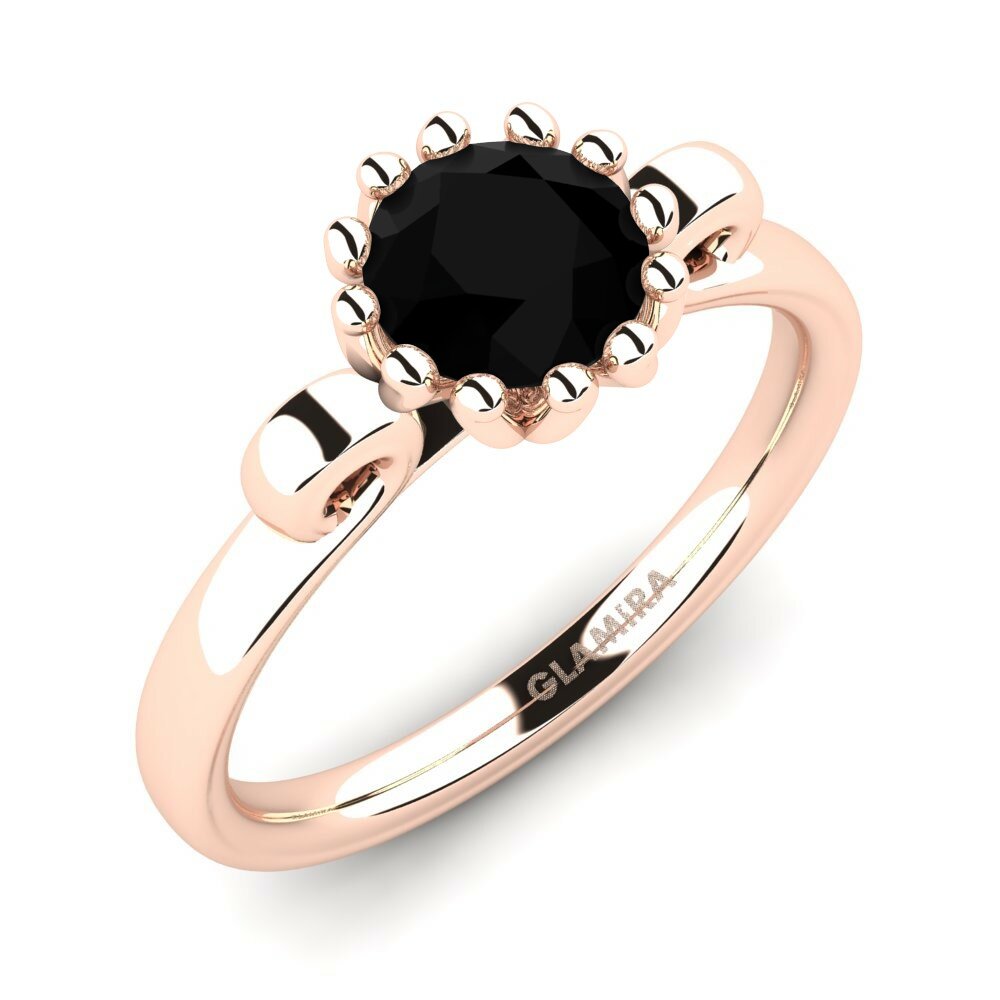 9k Rose Gold Black Onyx Engagement Ring Veta