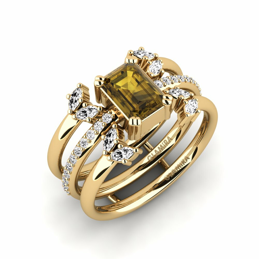 Emerald Cut 1.02 Carat Enhancer Brown Zircon 14k Yellow Gold Ring Vexemi - SET