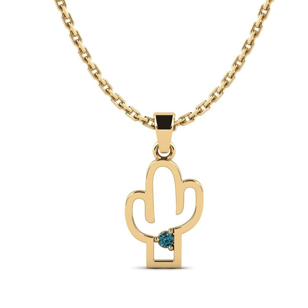 14k Oro Amarillo Diamante Azul Colgante de Mujer Veytoys