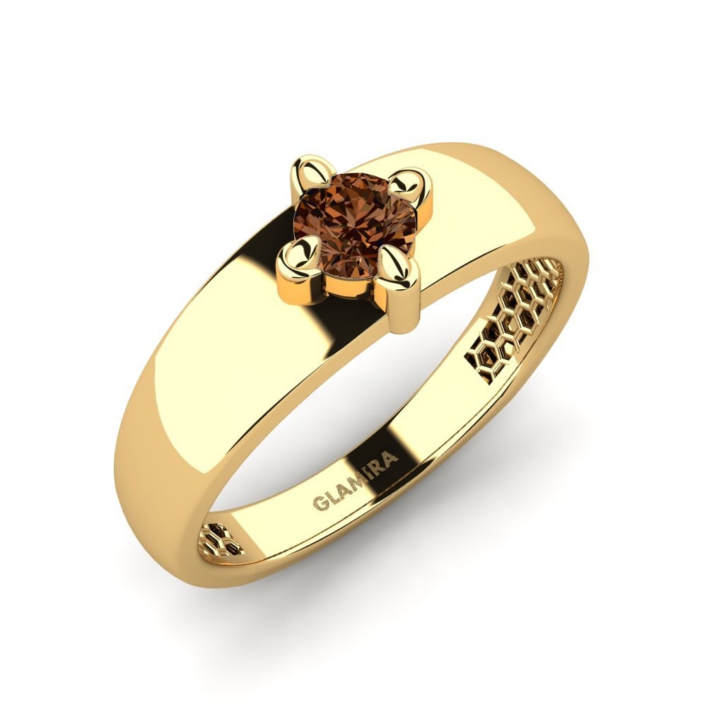 Oro Giallo 585 Diamante Marrone Anello da uomo Viaggio