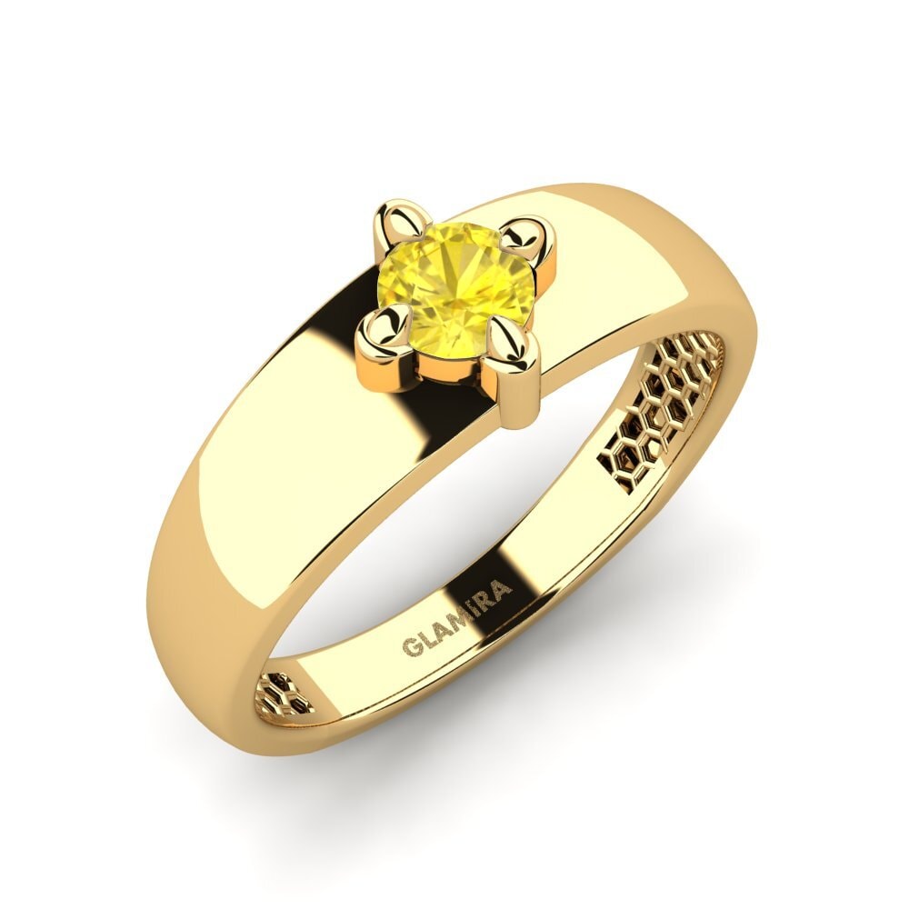 Oro Giallo 585 Zaffiro Giallo Anello da uomo Viaggio