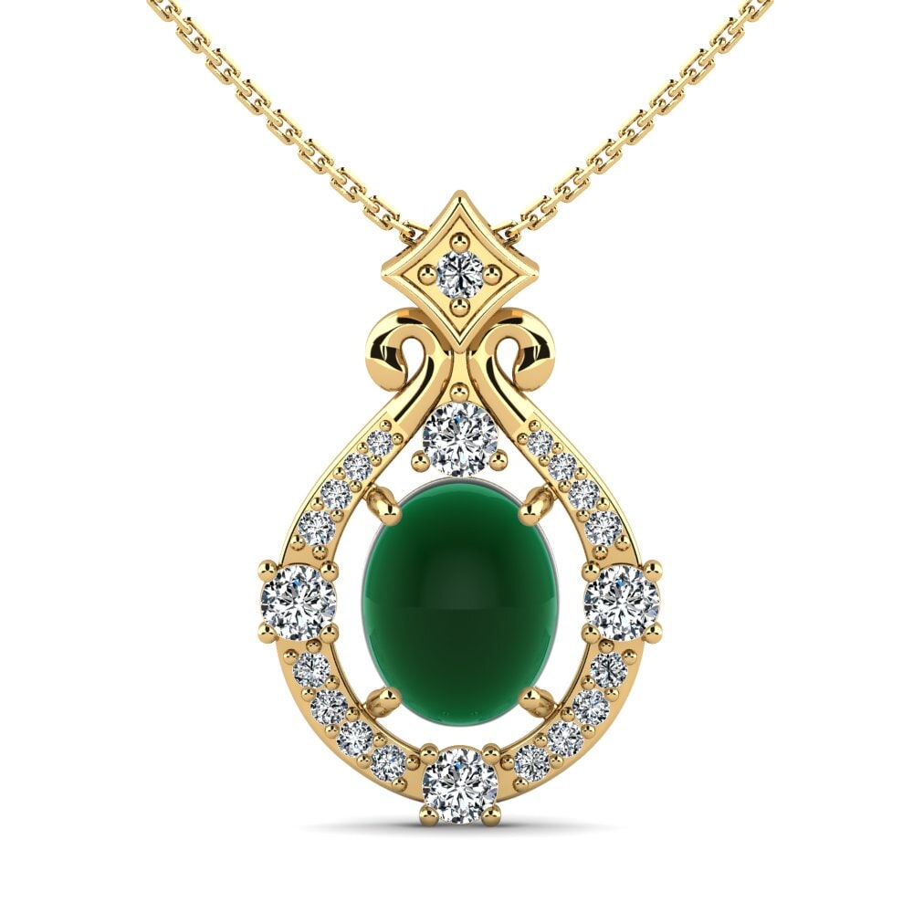 9k Oro Amarillo Esmeralda Cabujón Collar de Mujer Victiva