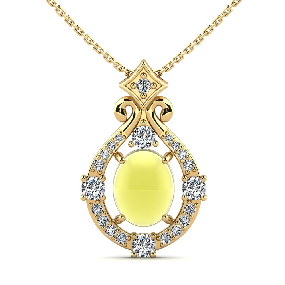 9k Oro Amarillo Topacio Limón Cabujón Collar de Mujer Victiva