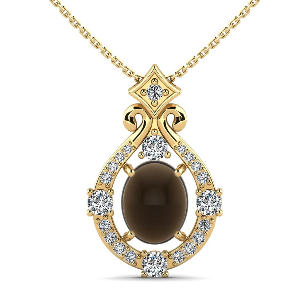 9k Oro Amarillo Humo Topacio Cabujón Collar de Mujer Victiva