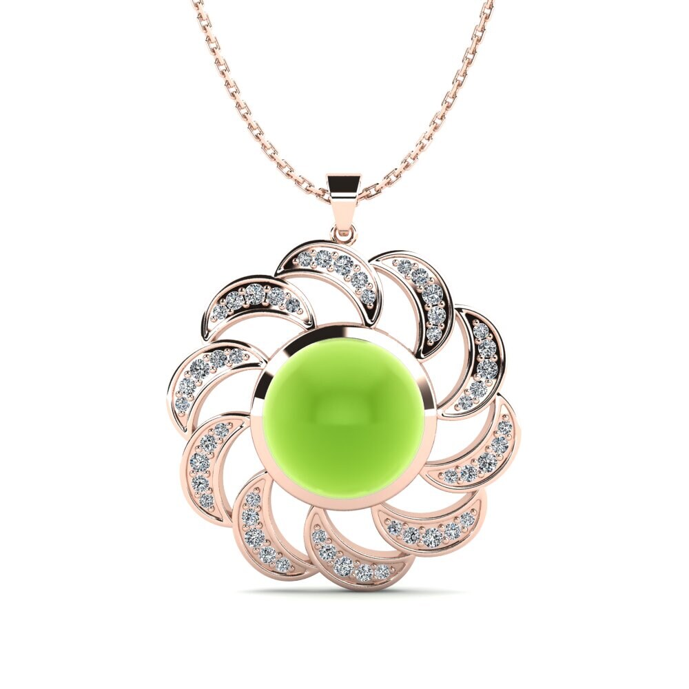14k Oro Rosa Peridoto Cabujón Colgante de Mujer Vicuska