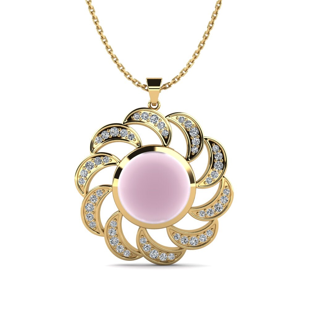 9k Oro Amarillo Cuarzo Rosa Cabujón Colgante de Mujer Vicuska
