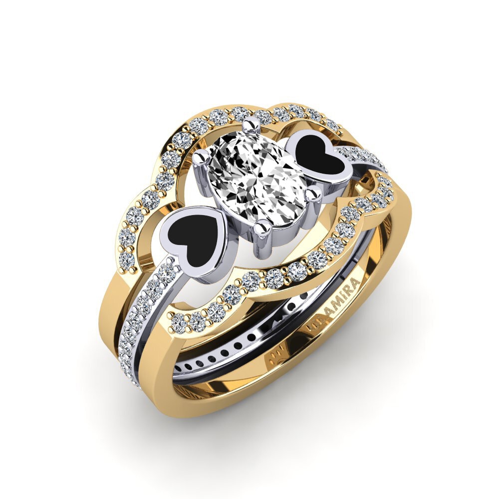 18ct Yellow & White Gold Moissanite Ring Vigetea - SET