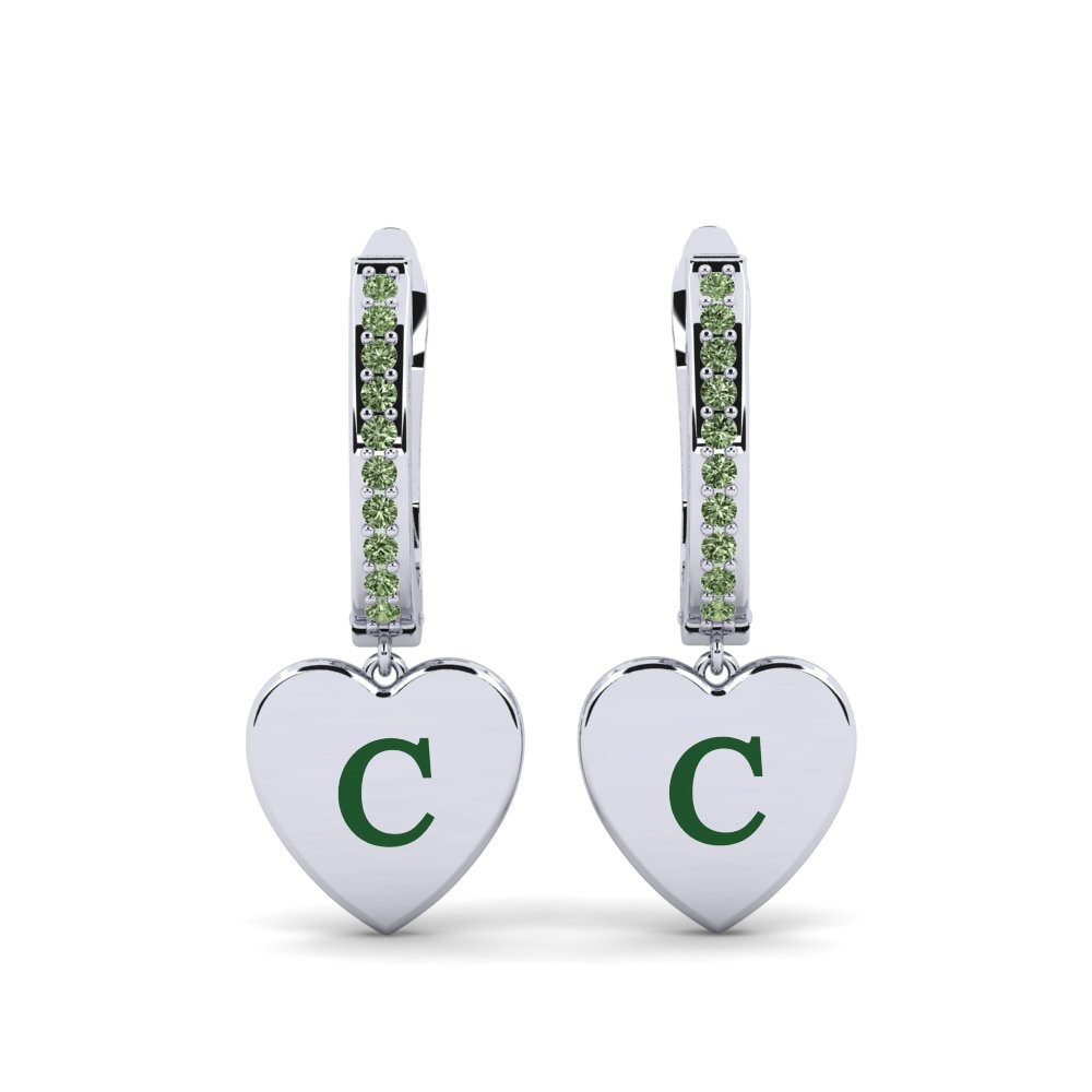 Pendientes Diamante Verde Inıcıal y Nombre