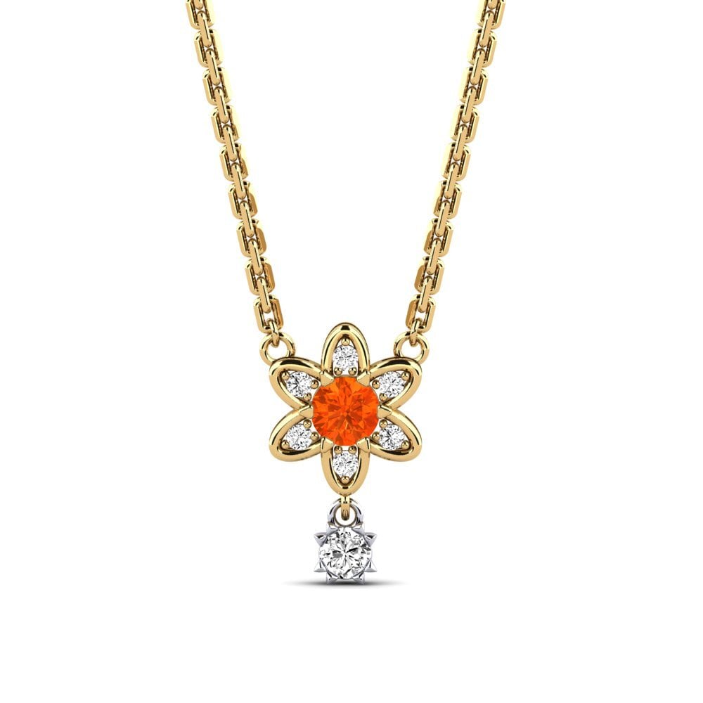 14k Oro Amarillo & Blanco Ópalo Fuego Collar de Mujer Virago