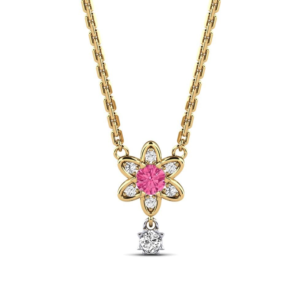 9k Oro Amarillo & Blanco Turmalina rosa Collar de Mujer Virago
