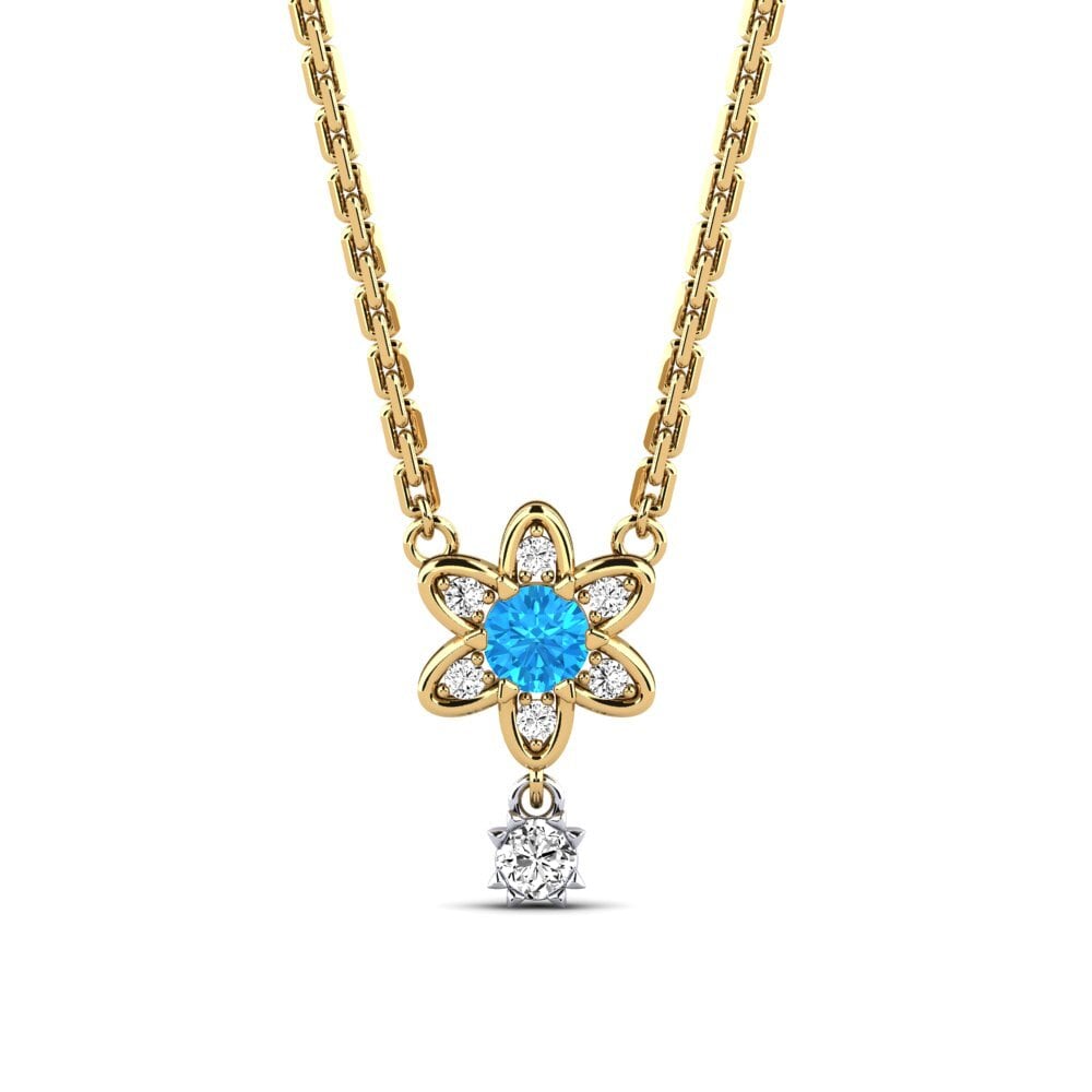 14k Oro Amarillo & Blanco Topacio azul Collar de Mujer Virago