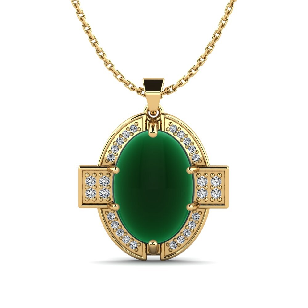 9k Oro Amarillo Esmeralda Cabujón Colgante de Mujer Virdisa