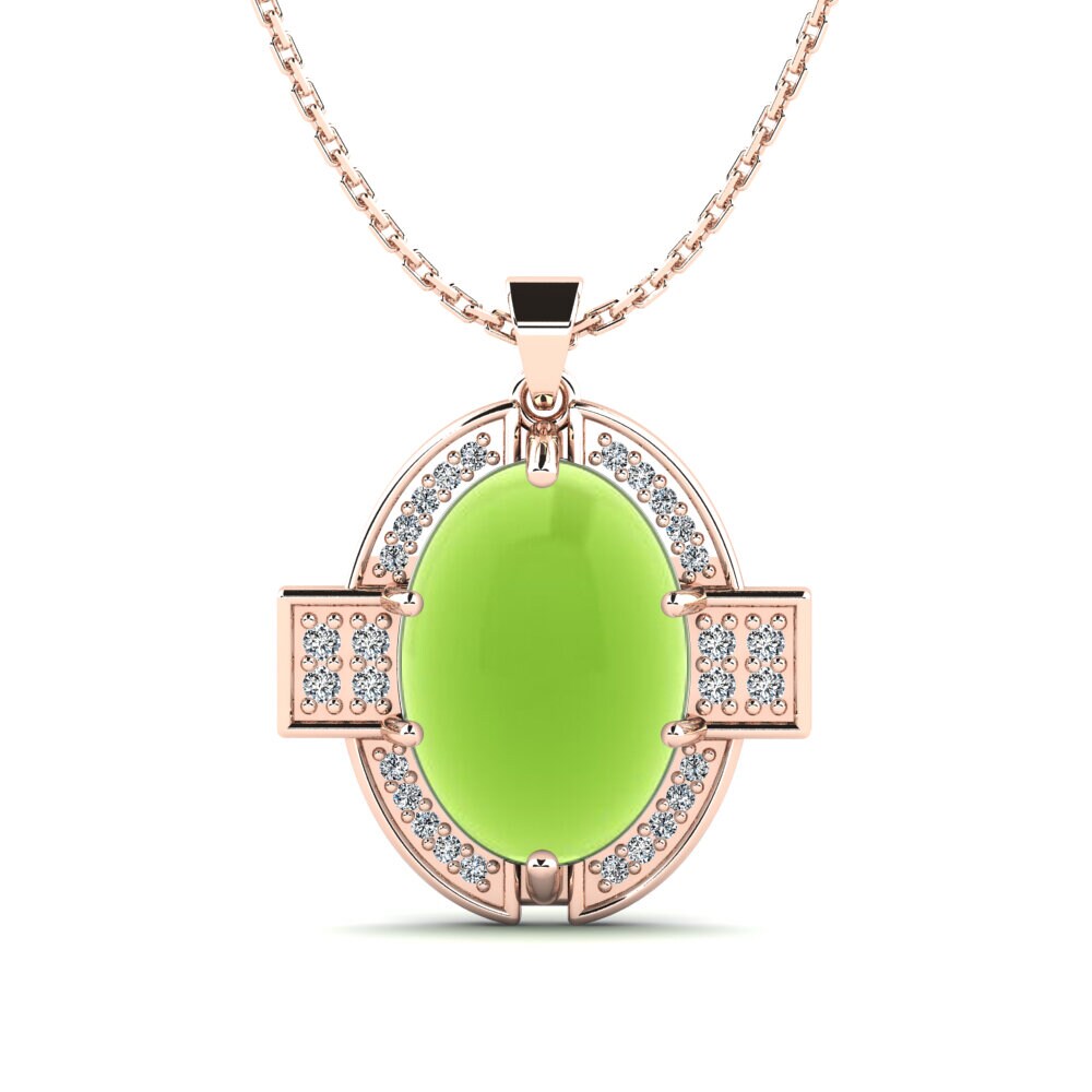 14k Oro Rosa Peridoto Cabujón Colgante de Mujer Virdisa