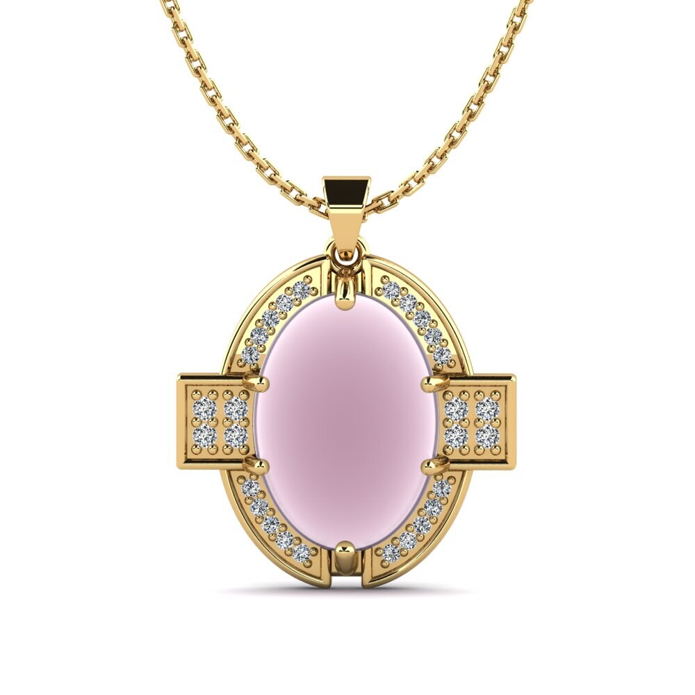 9k Oro Amarillo Cuarzo Rosa Cabujón Colgante de Mujer Virdisa