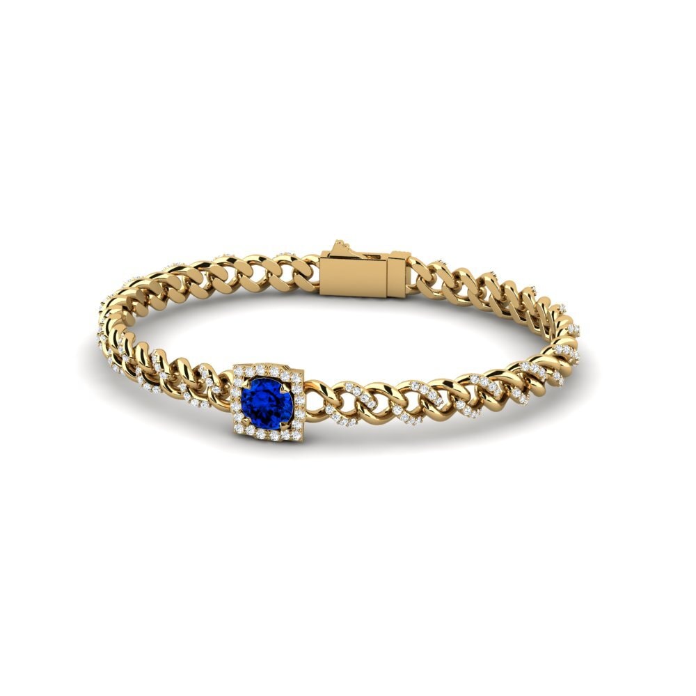 14k Oro Amarillo Safiro (Creado en Laboratorio) Pulsera de Mujer Vision