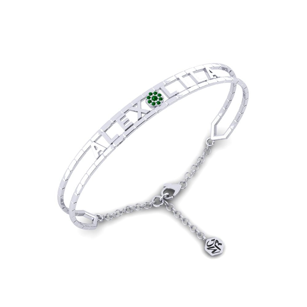 14k Oro Blanco Circonita Verde Pulsera para hombre Visiona