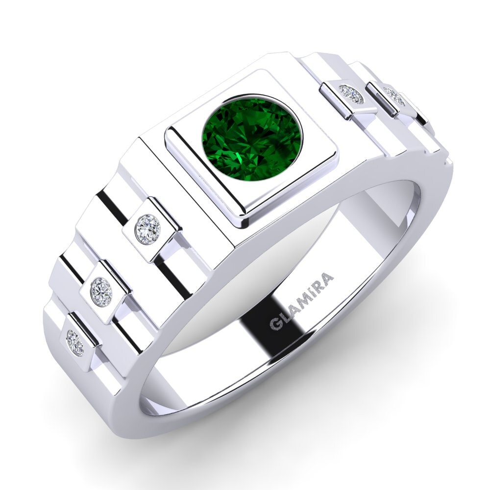 9ct White Gold Green Zirconia Men's Ring Vlad