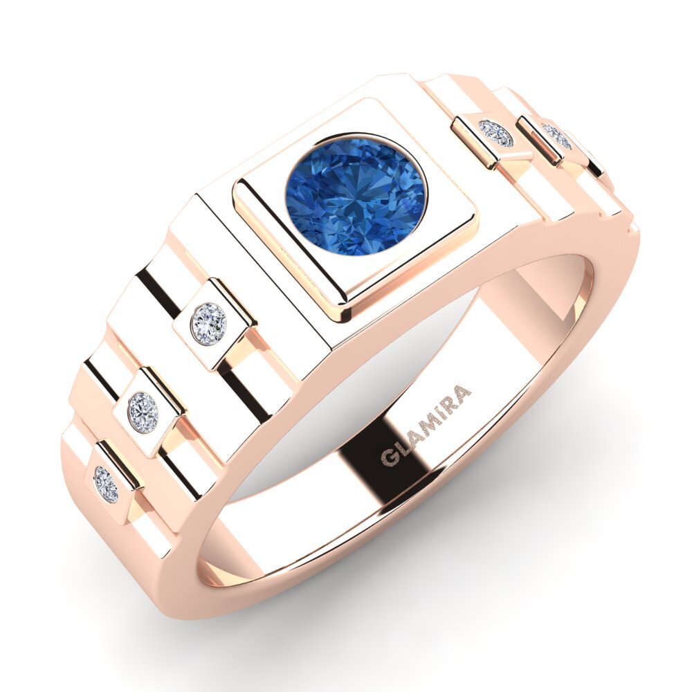 Oro Rosso 585 Zircone Blu Scuro Anello da uomo Vlad