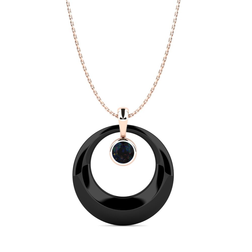 14k Oro Rosa Opalo Negro Colgante de Mujer Volna