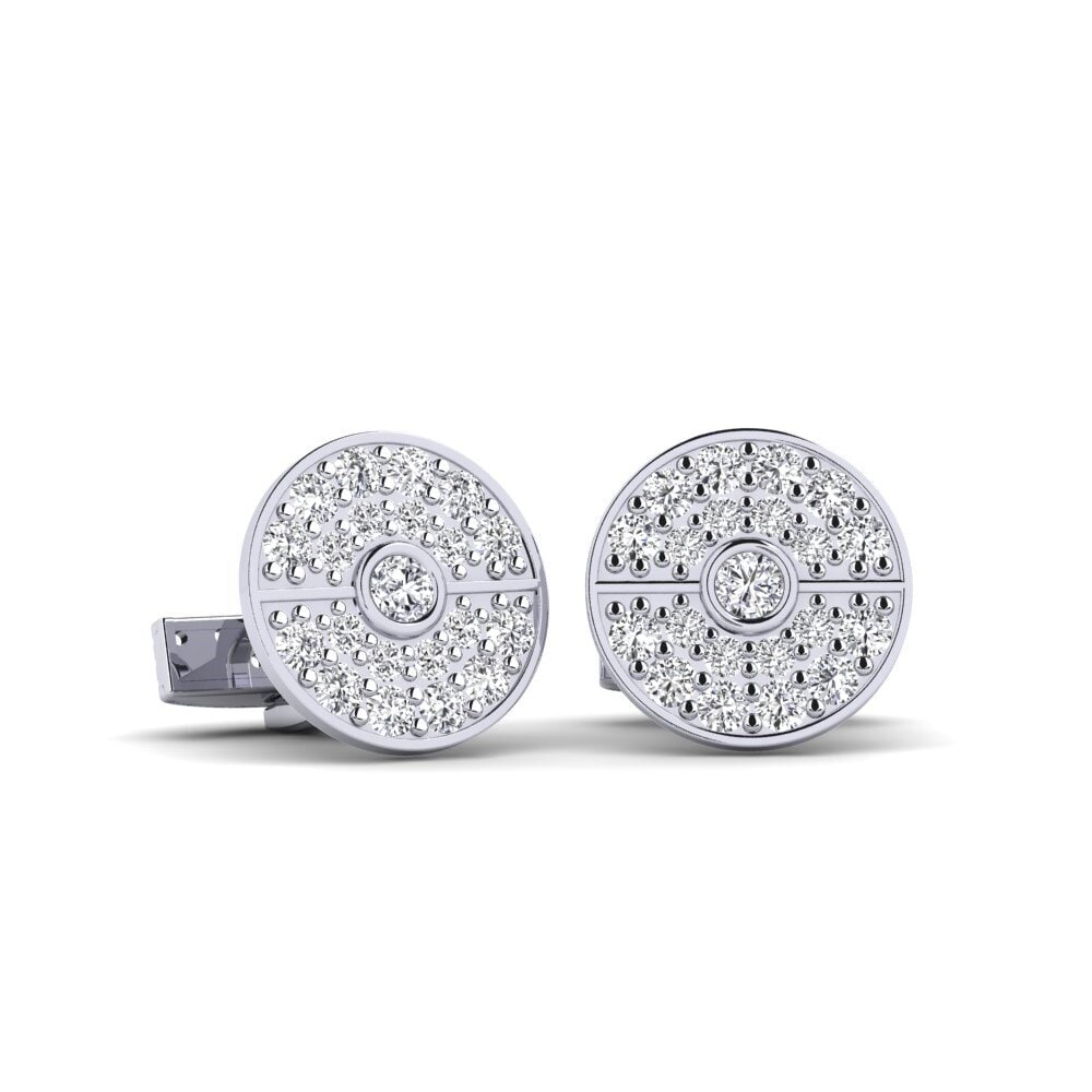 Boutons De Manchette Or Blanc 18K Avec Diamants - Style Vintage - Occasion