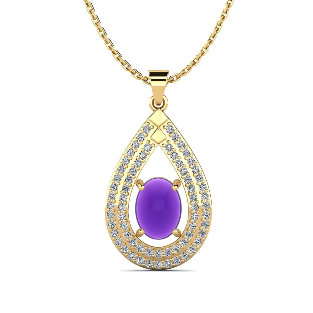 9k Oro Amarillo Amatista Cabujón Colgante de Mujer Volupia