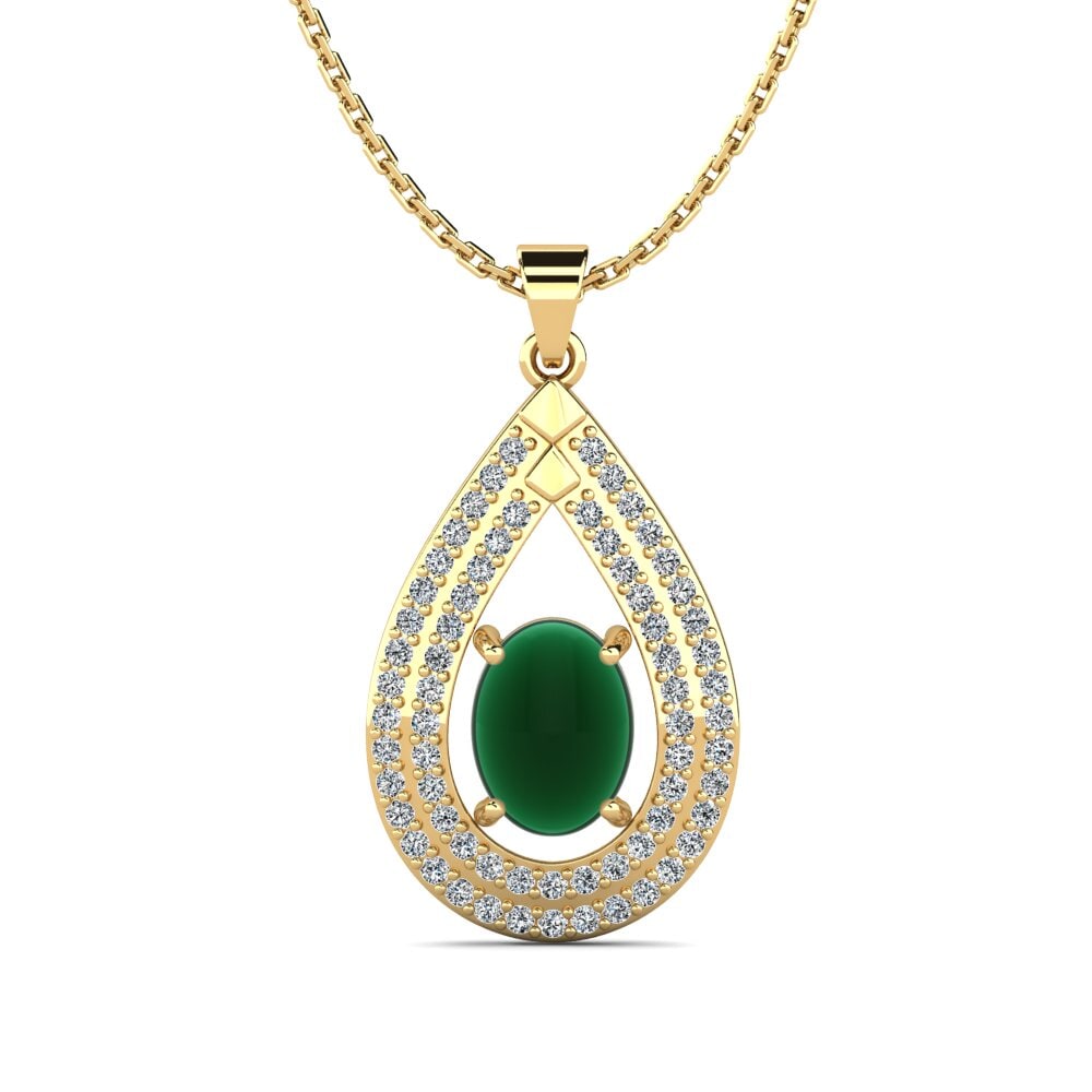 9k Oro Amarillo Esmeralda Cabujón Colgante de Mujer Volupia