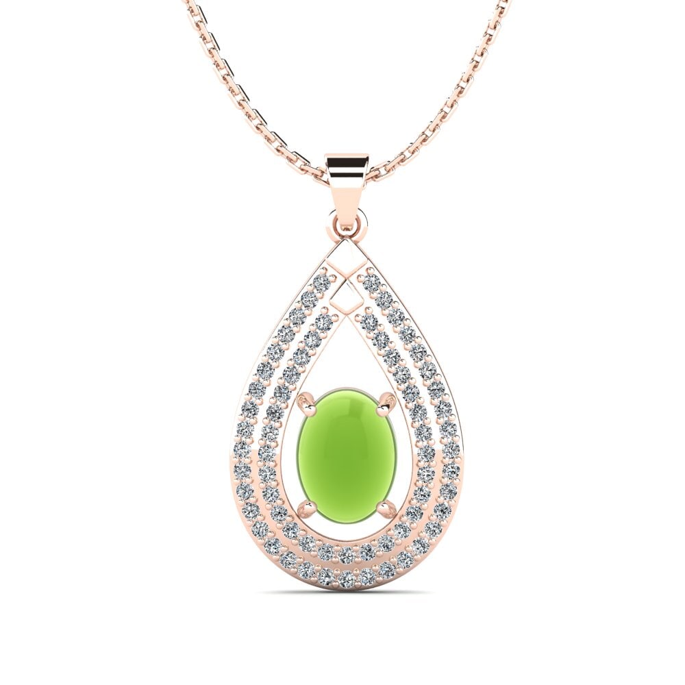 14k Oro Rosa Peridoto Cabujón Colgante de Mujer Volupia