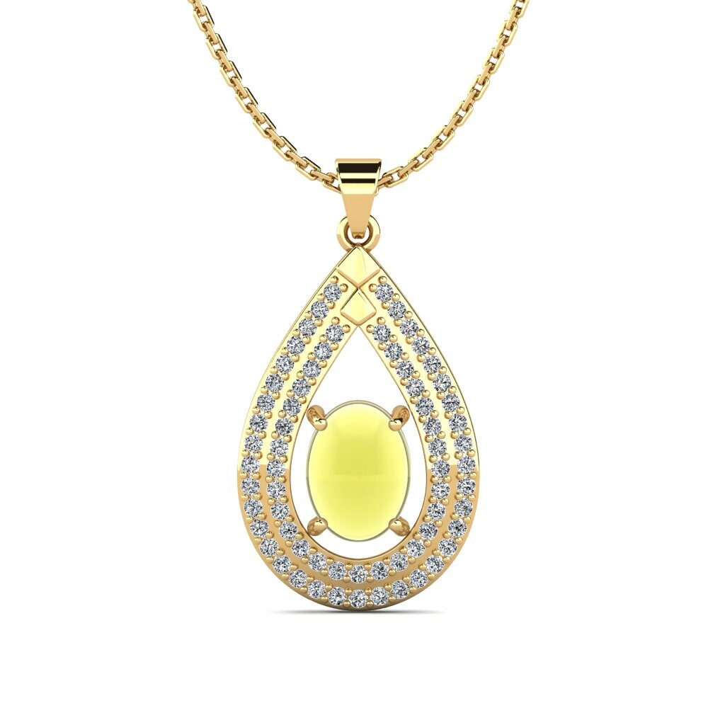 9k Oro Amarillo Topacio Limón Cabujón Colgante de Mujer Volupia