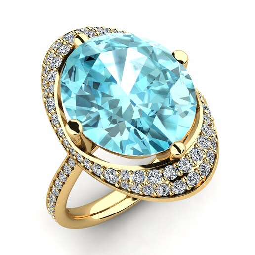 Anillo Vondila Oro Amarillo 585 & Circón Azul & Cristal de Swarovski