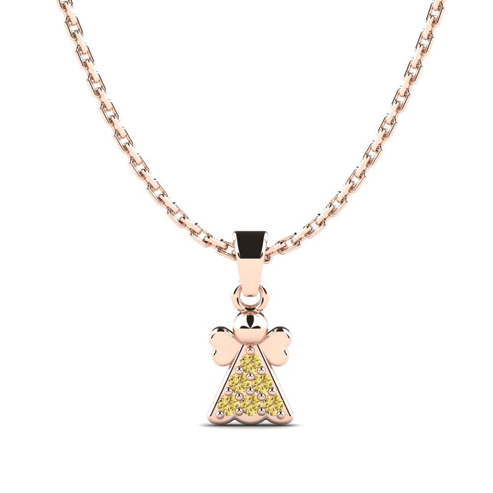 14k Oro Rosa Diamante Amarillo Colgante para Niño Voninkazo