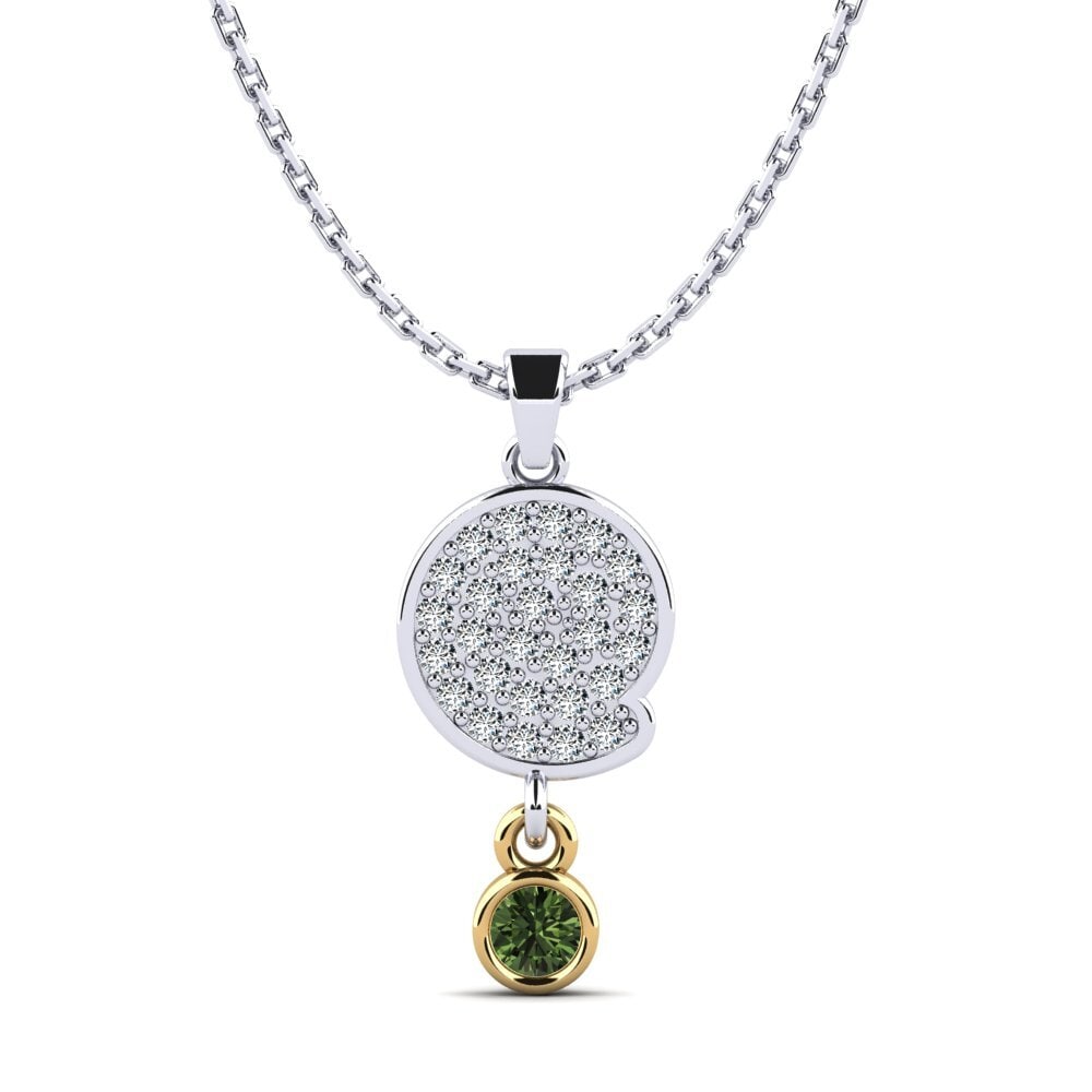 14k Oro Blanco & Amarillo Zafiro Verde Colgante de Mujer Votion